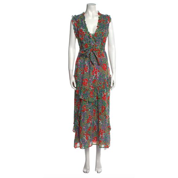 Banjanan Cottage Garden Poppy Multi Green with Tie Waist - Picture 3 of 5